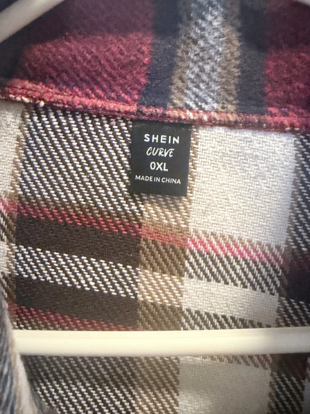 NWOT SHEIN Plaid Shacket in Burgundy, Brown & Cream - Picture 2 of 11